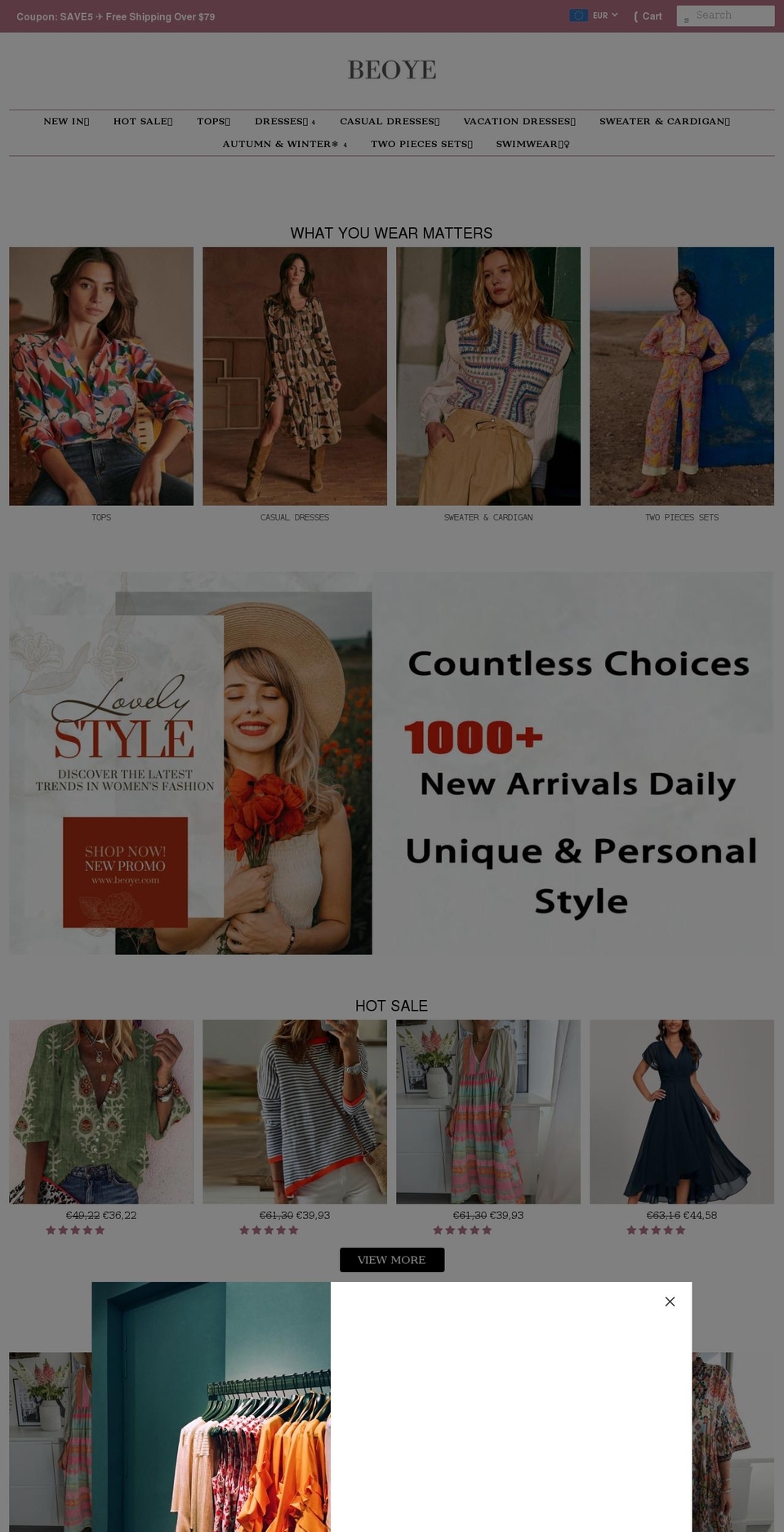 V Shopify theme site example beoye.com