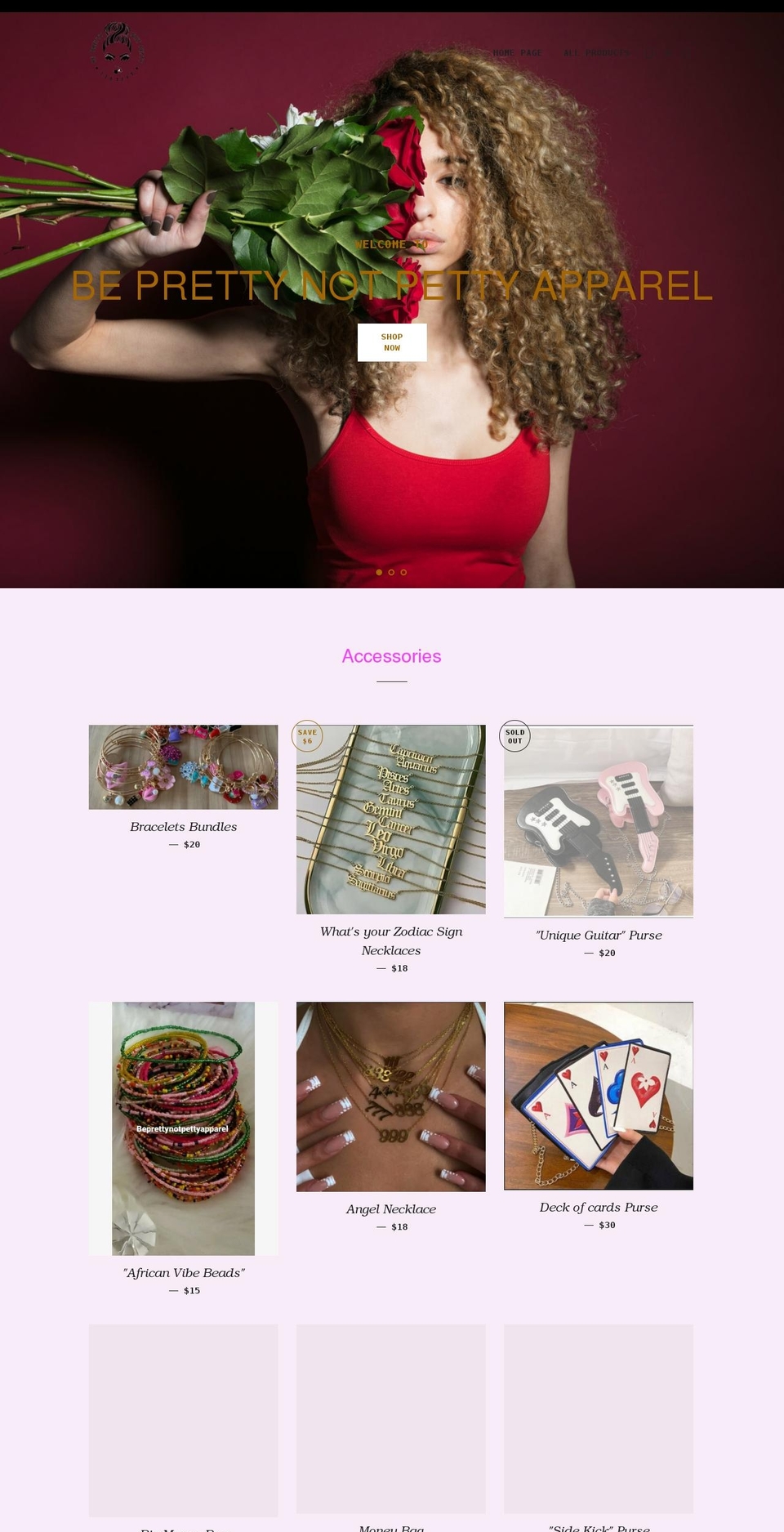 beprettynotpettyapparel.com shopify website screenshot