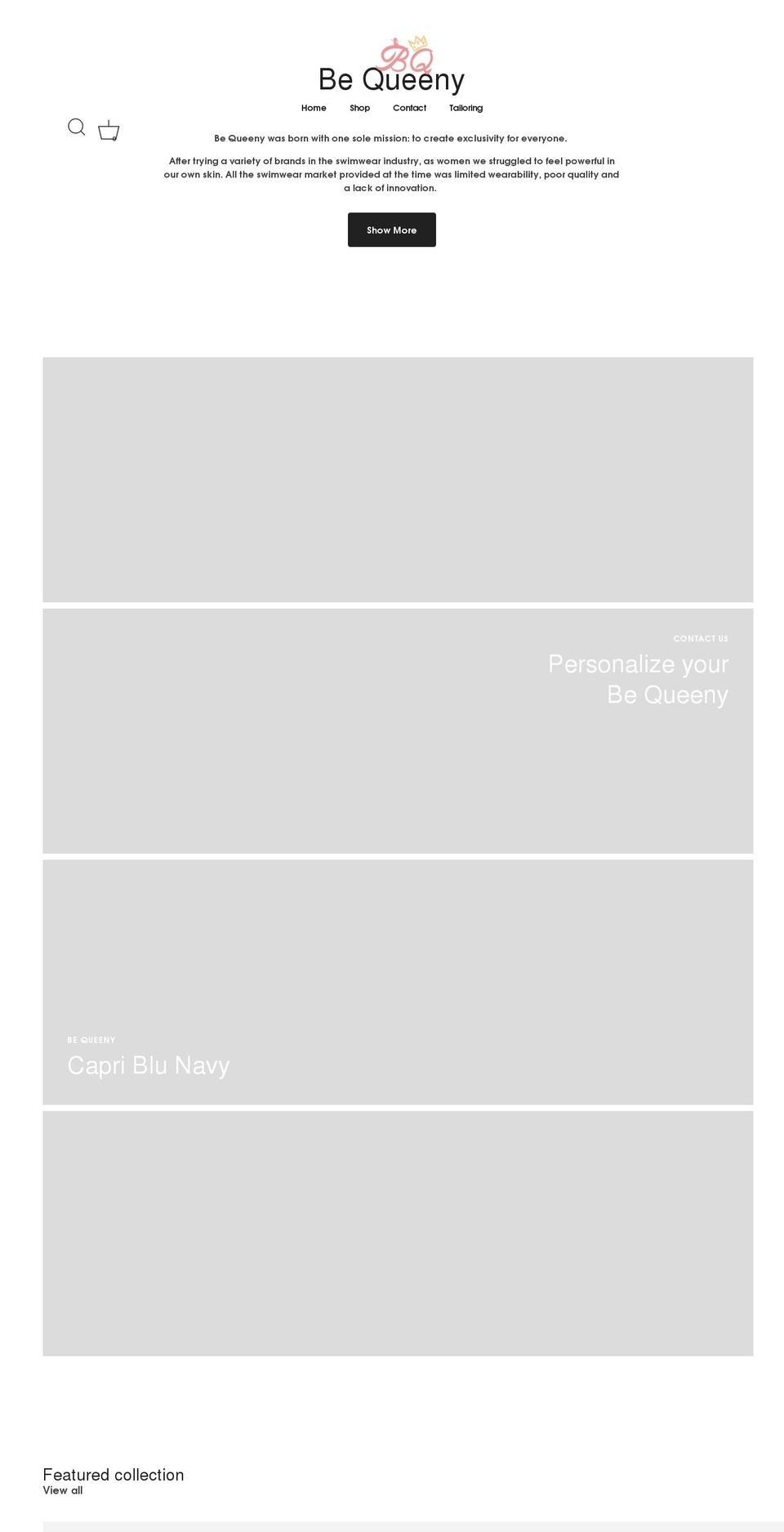 bequeenylimitededition.com — Shopify storefront screenshot