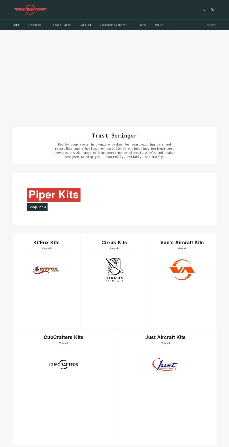 beringer-aero.us shopify website screenshot