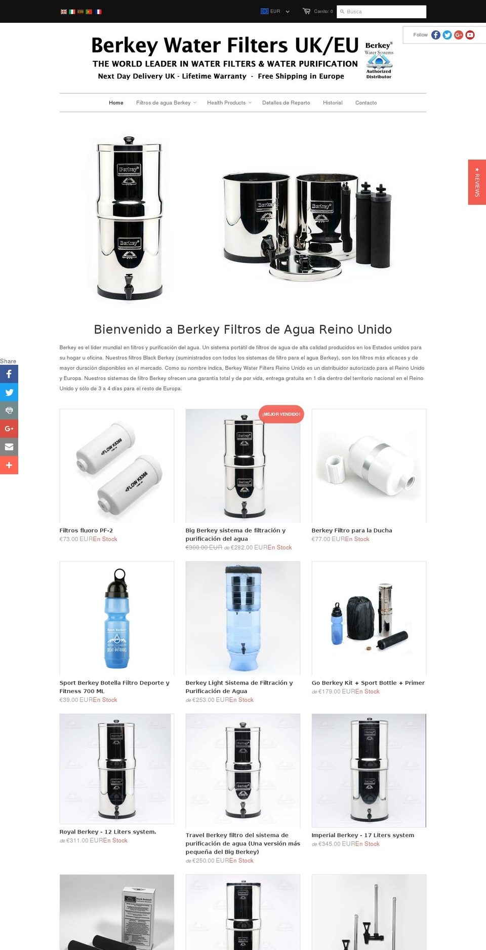 berkey-waterfilters.es shopify website screenshot