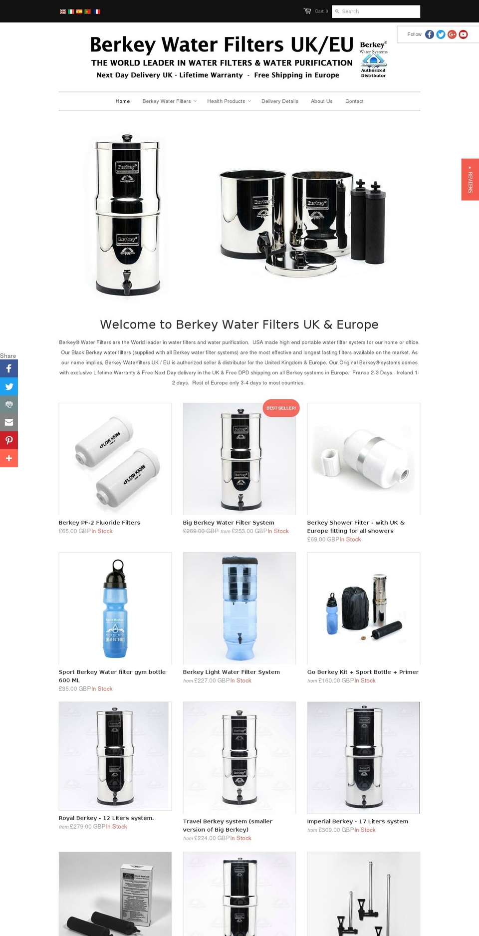 berkey-waterfilters.eu shopify website screenshot