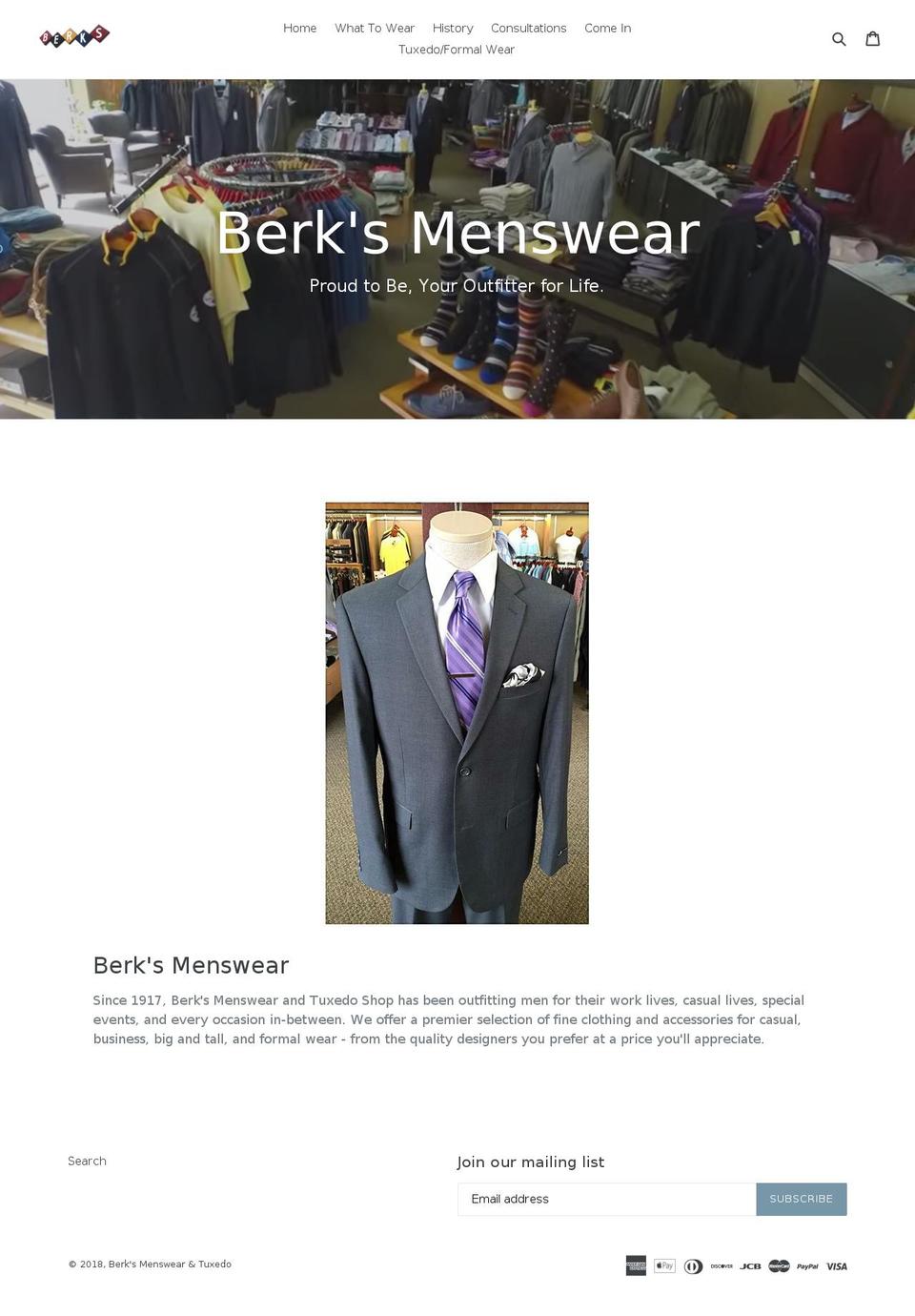 berksmenswear.com — Shopify storefront screenshot