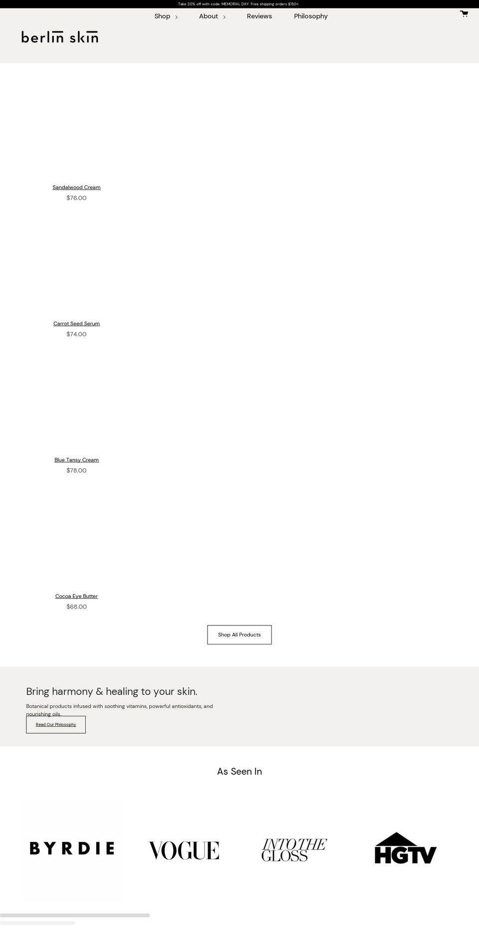 berlinskin.com shopify website screenshot