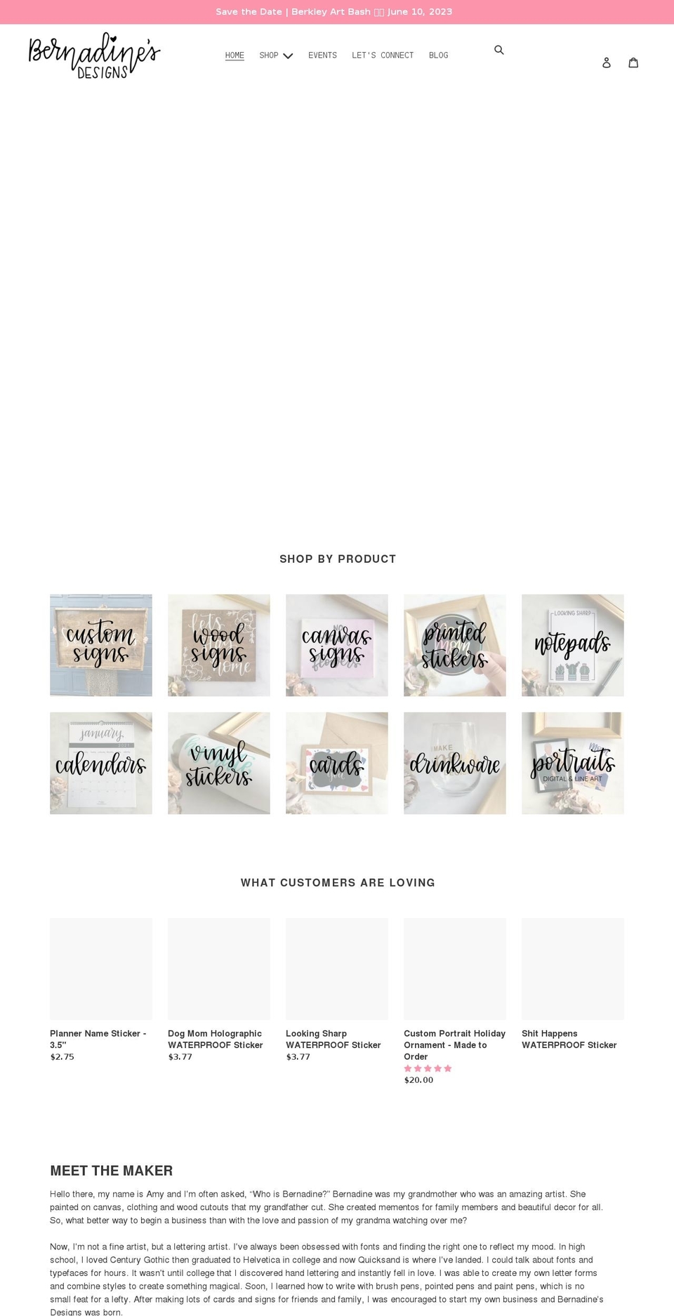bernadinesdesigns.com shopify website screenshot