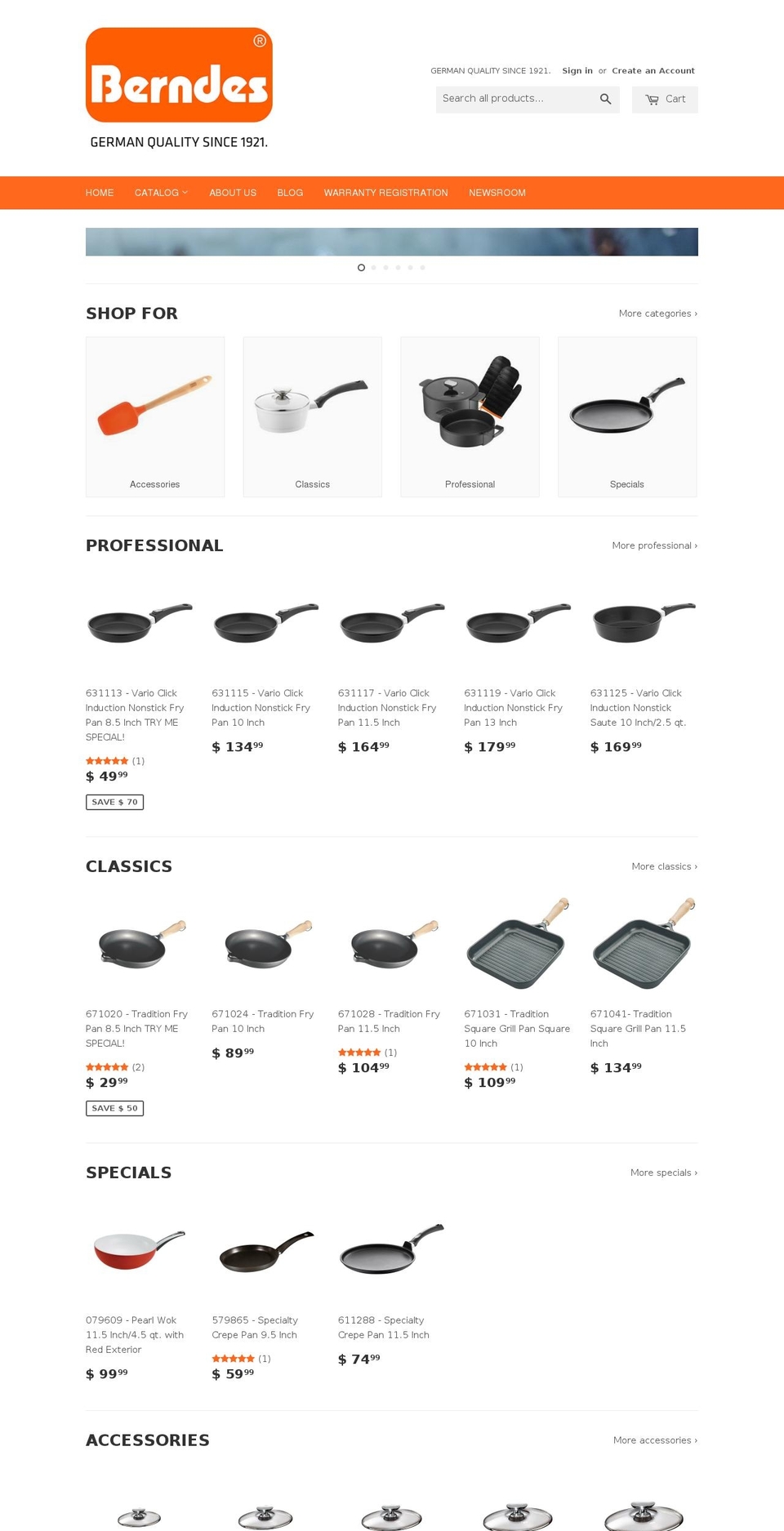 berndes-cookware.com shopify website screenshot