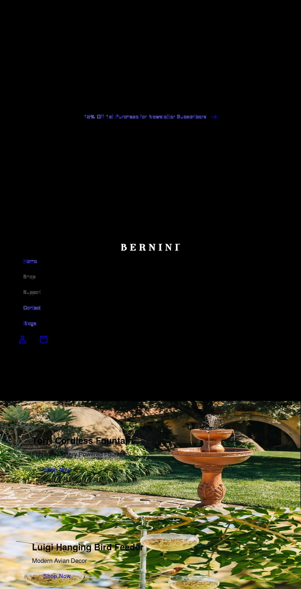 berninifountains.com shopify website screenshot