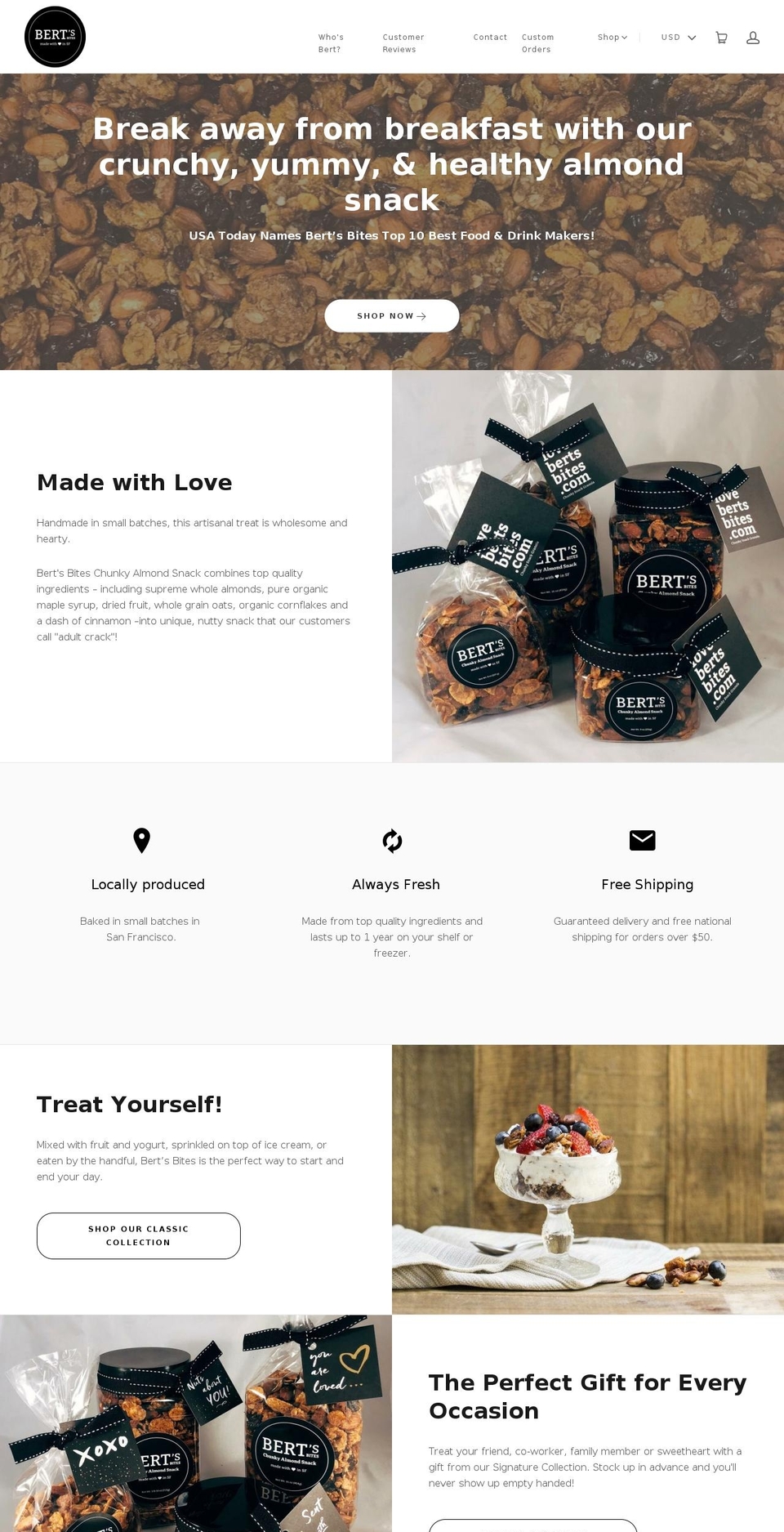 bertsbites.com shopify website screenshot