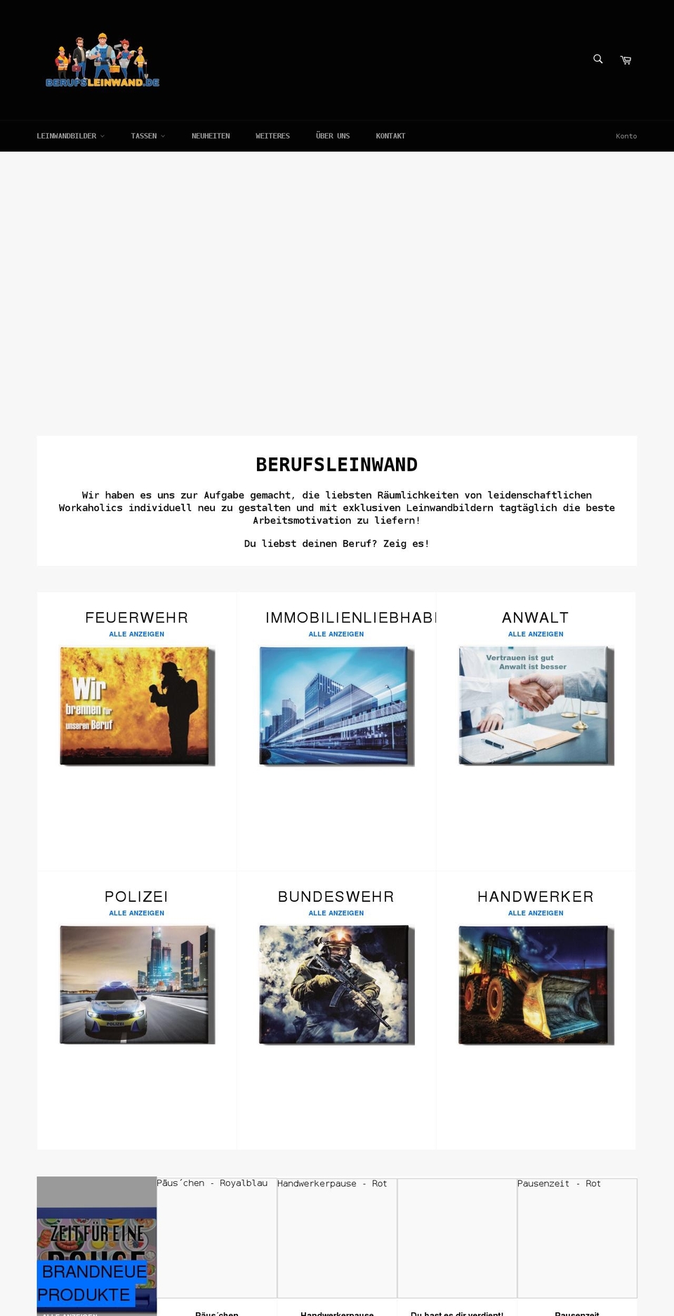 berufsleinwand.de shopify website screenshot