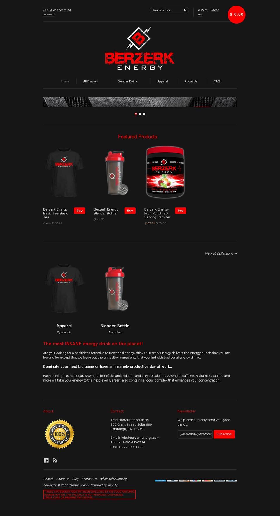 berzerkenergy.com shopify website screenshot