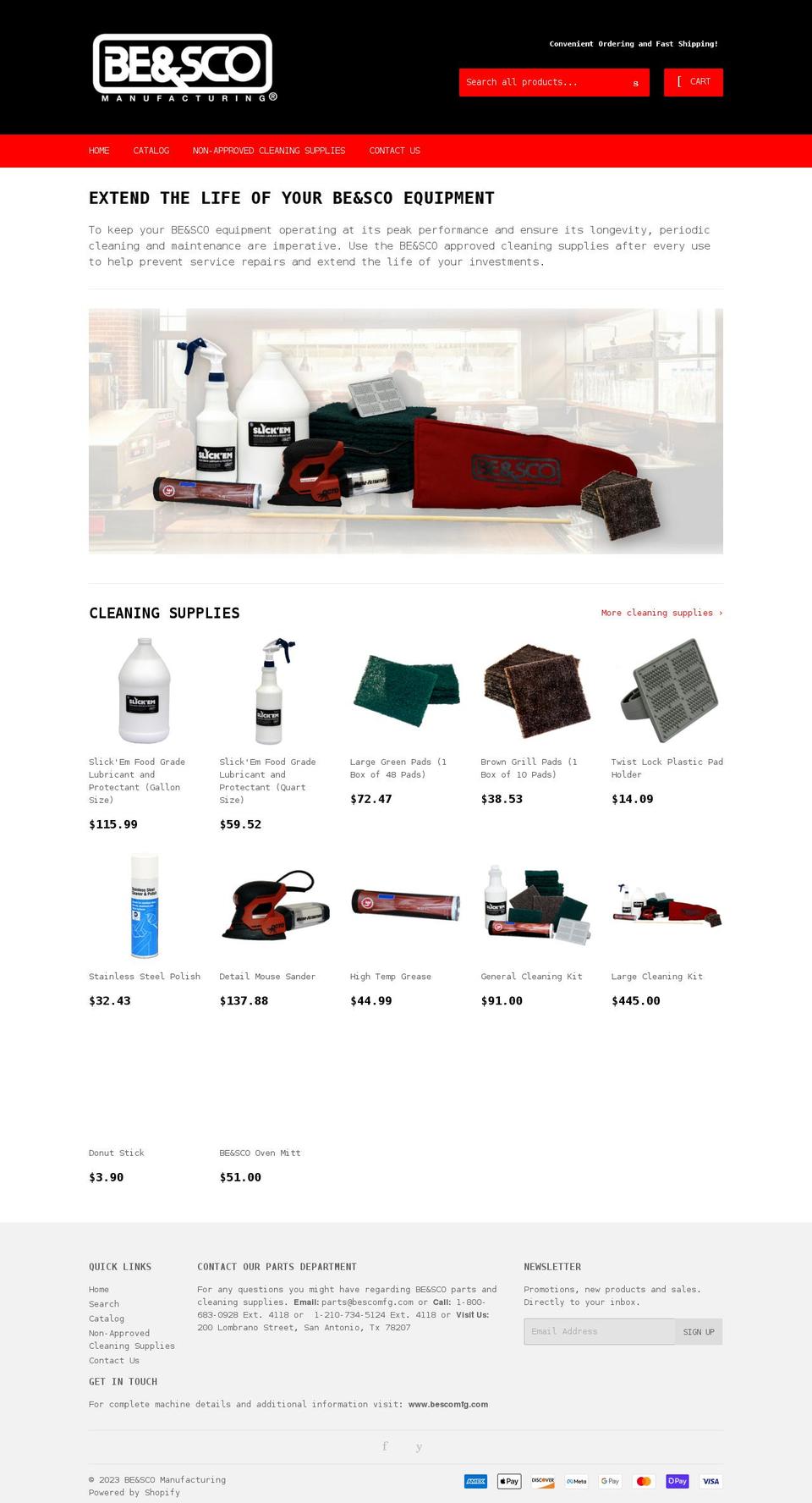 bescomfgparts.com shopify website screenshot