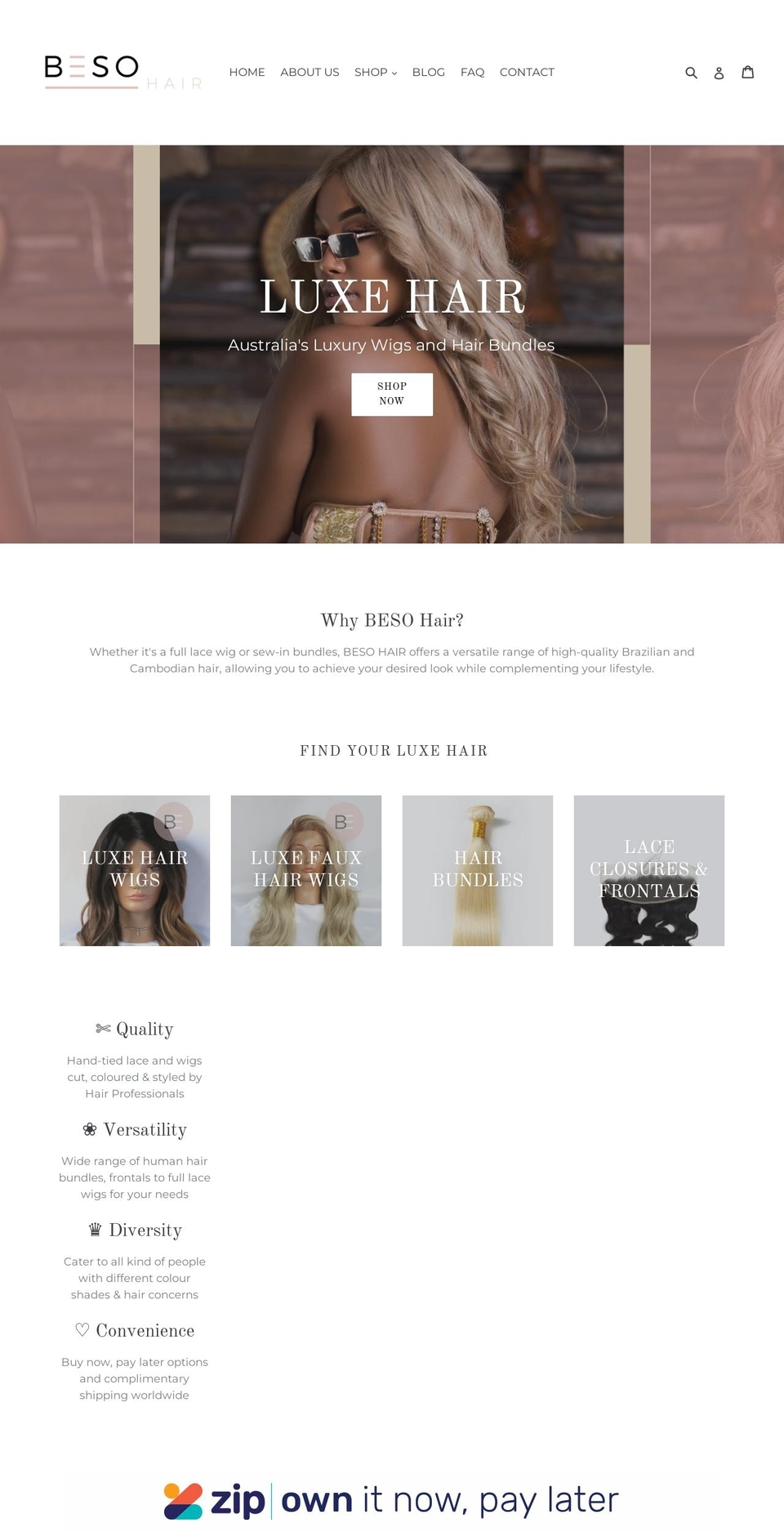 besohair.com.au shopify website screenshot