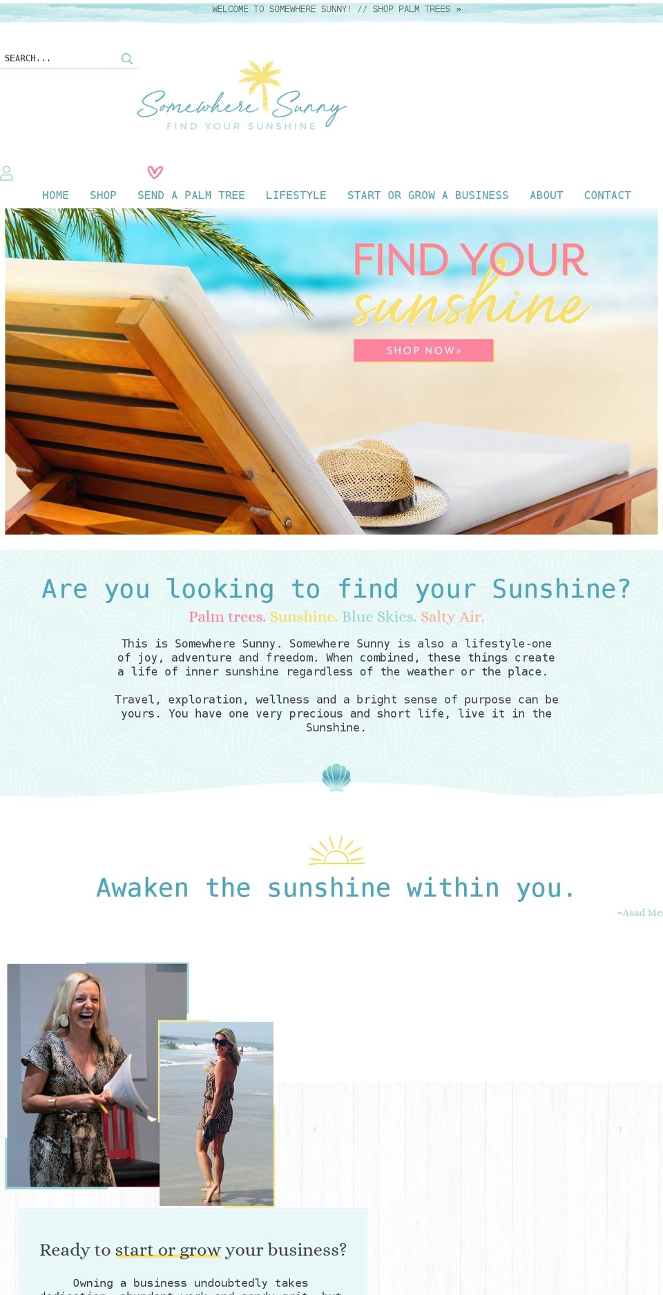 besomewheresunny.com shopify website screenshot