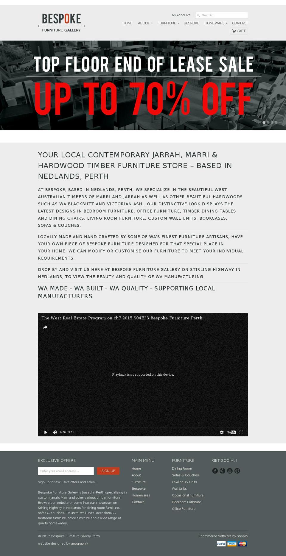 bespokefurnitureperth.com shopify website screenshot