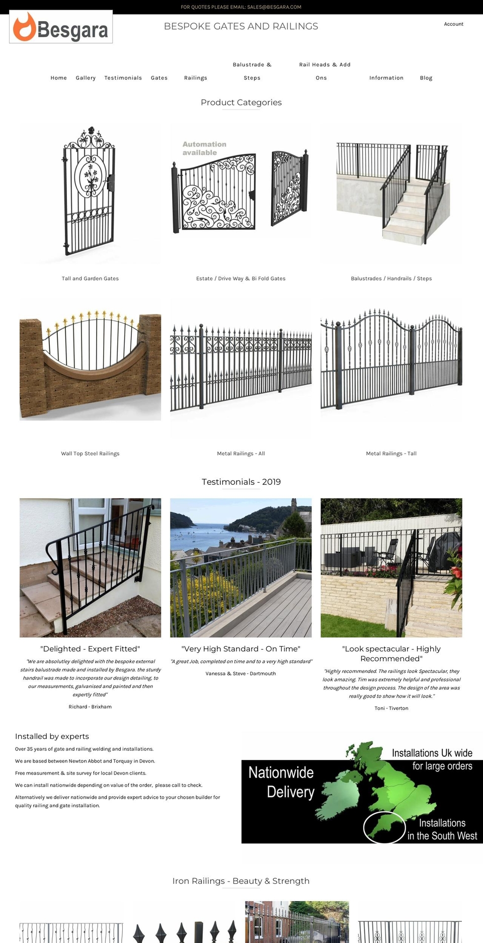 bespokegatesandrailings.co.uk shopify website screenshot