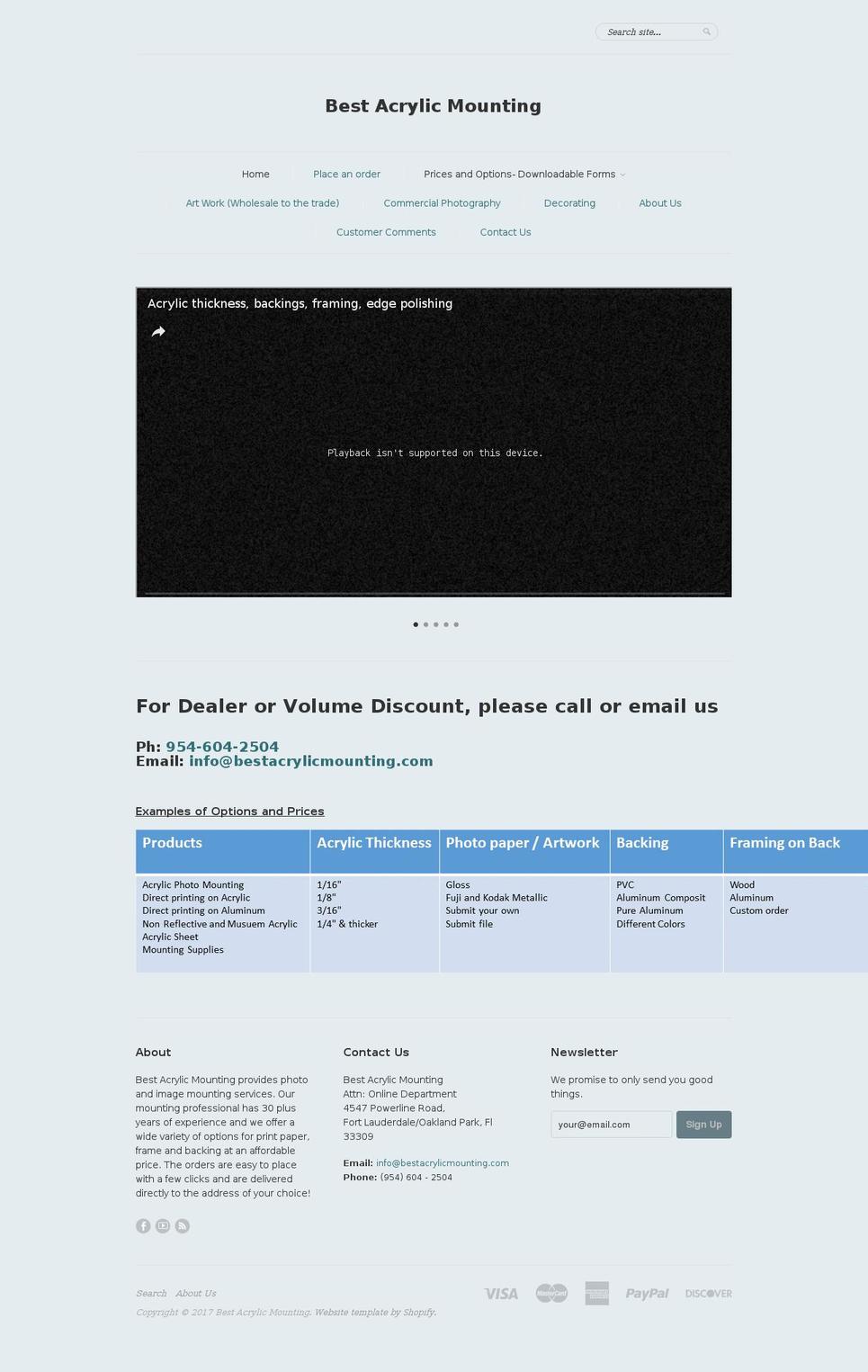 bestacrylicmounting.com shopify website screenshot