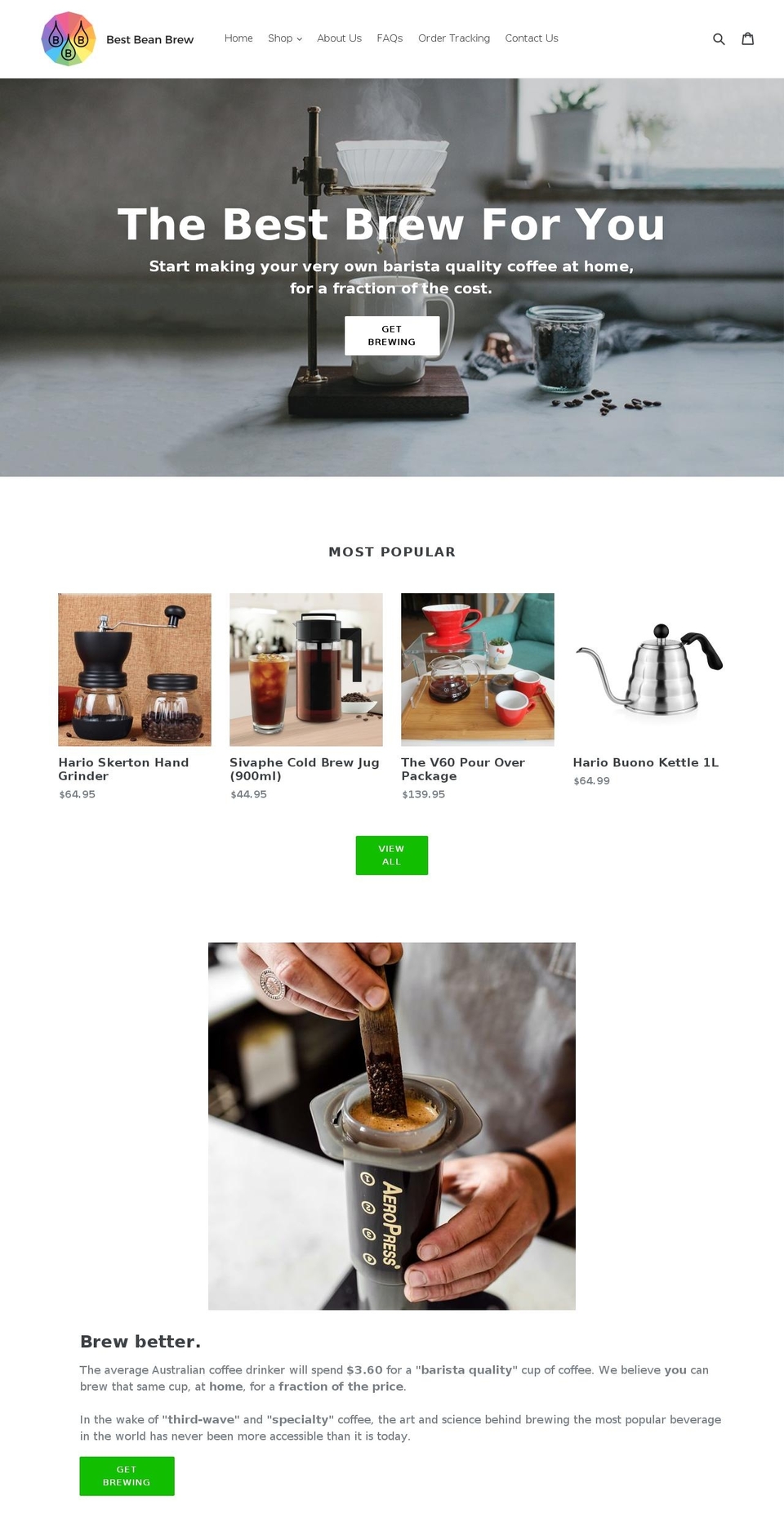 bestbeanbrew.com — Shopify storefront screenshot