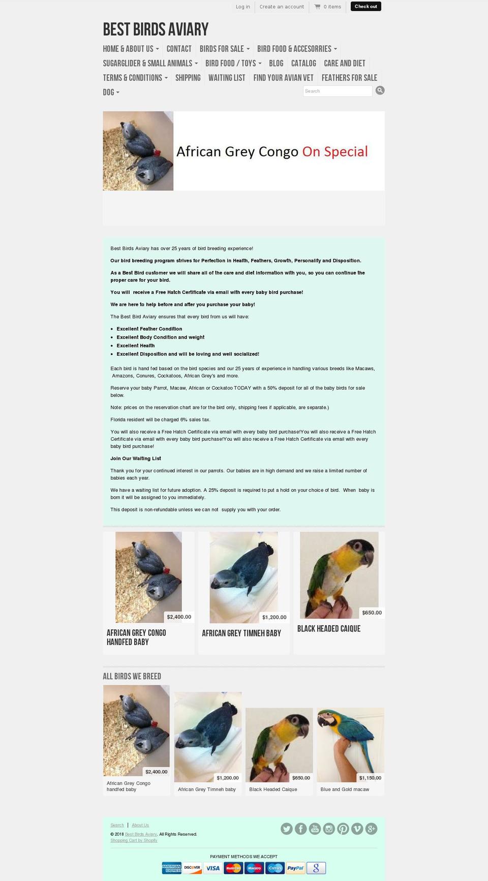 bestbirdsaviary.com shopify website screenshot