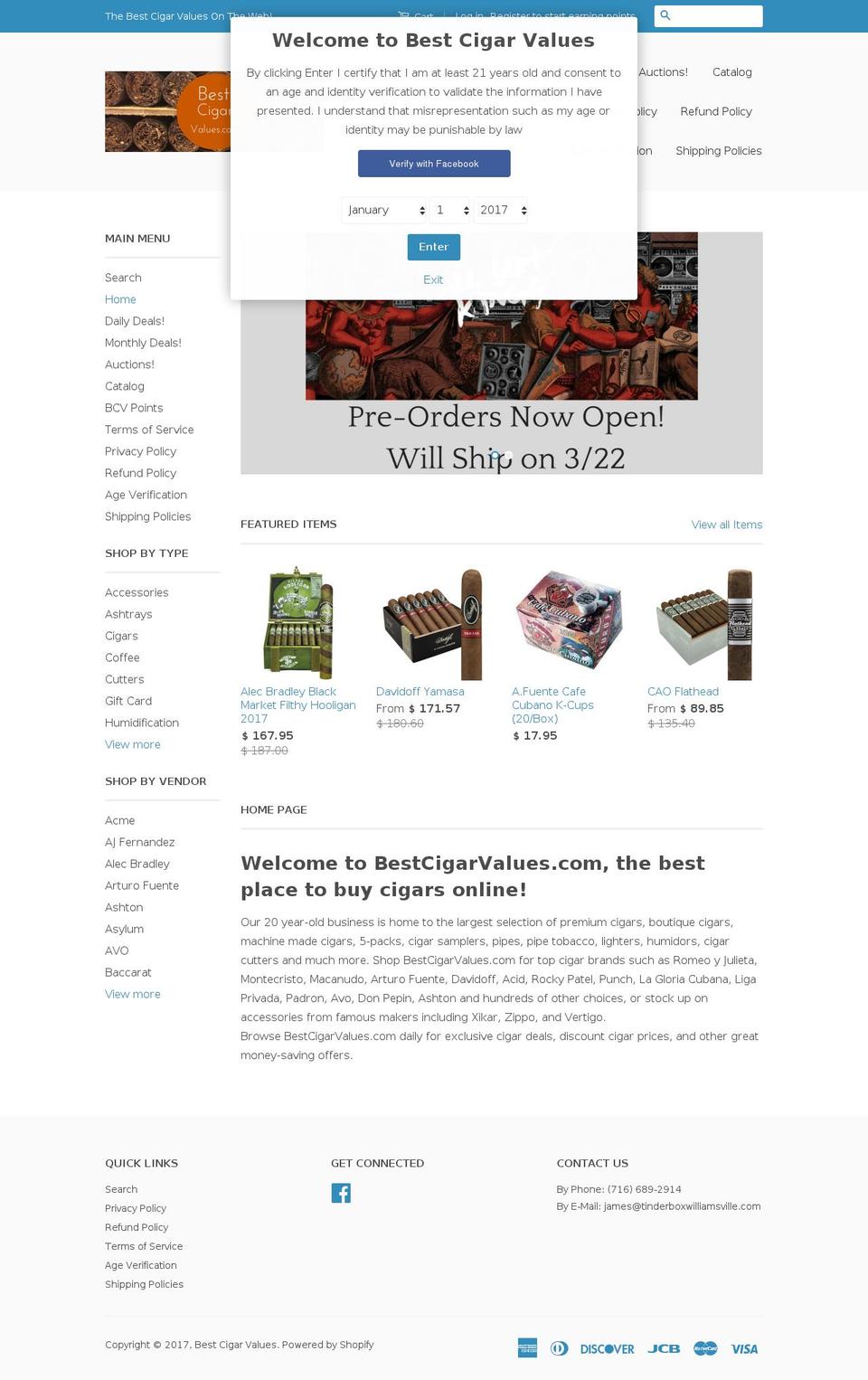 bestcigarvalues.com shopify website screenshot