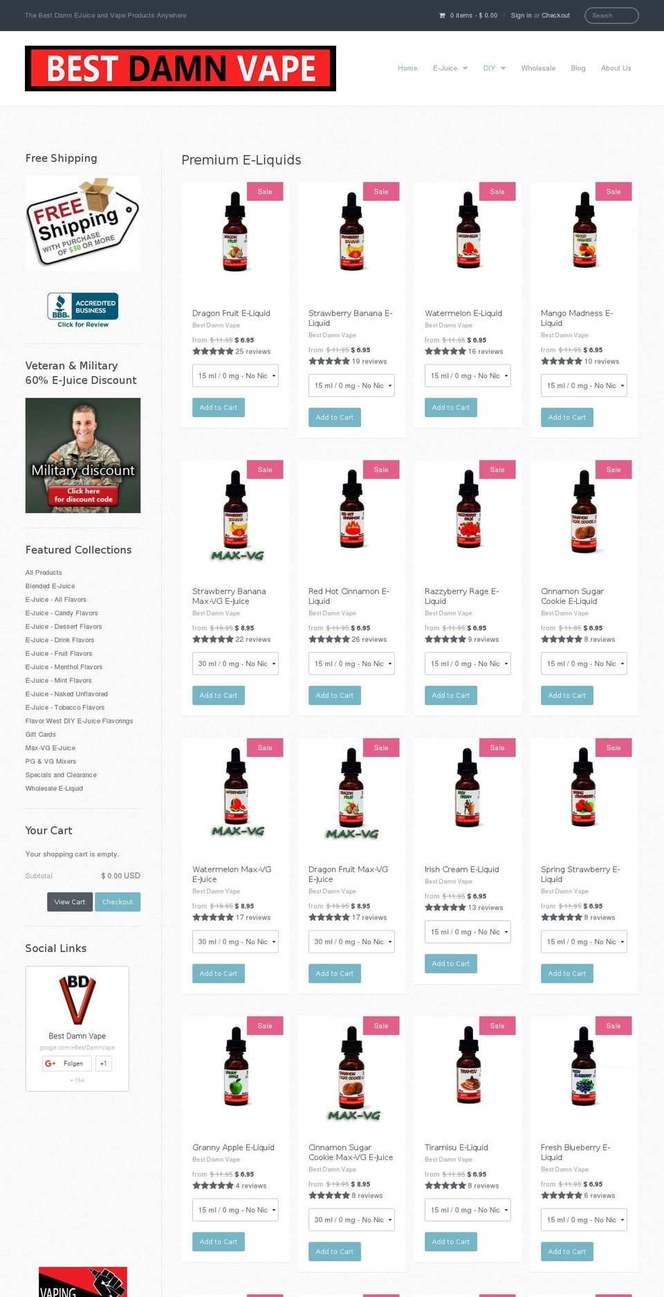 bestdamnvape.com shopify website screenshot