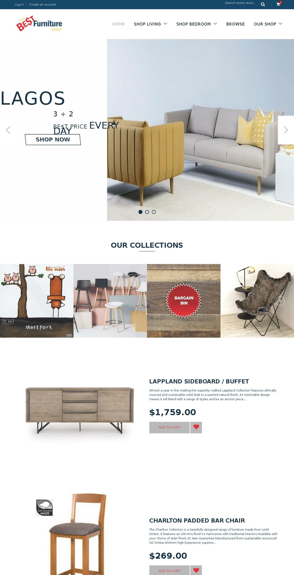 Loft Shopify theme site example bestfurniture.co.nz