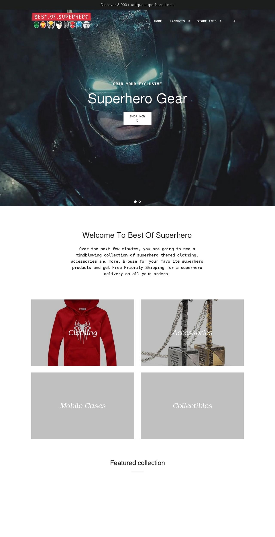bestofsuperhero.myshopify.com — Shopify storefront screenshot