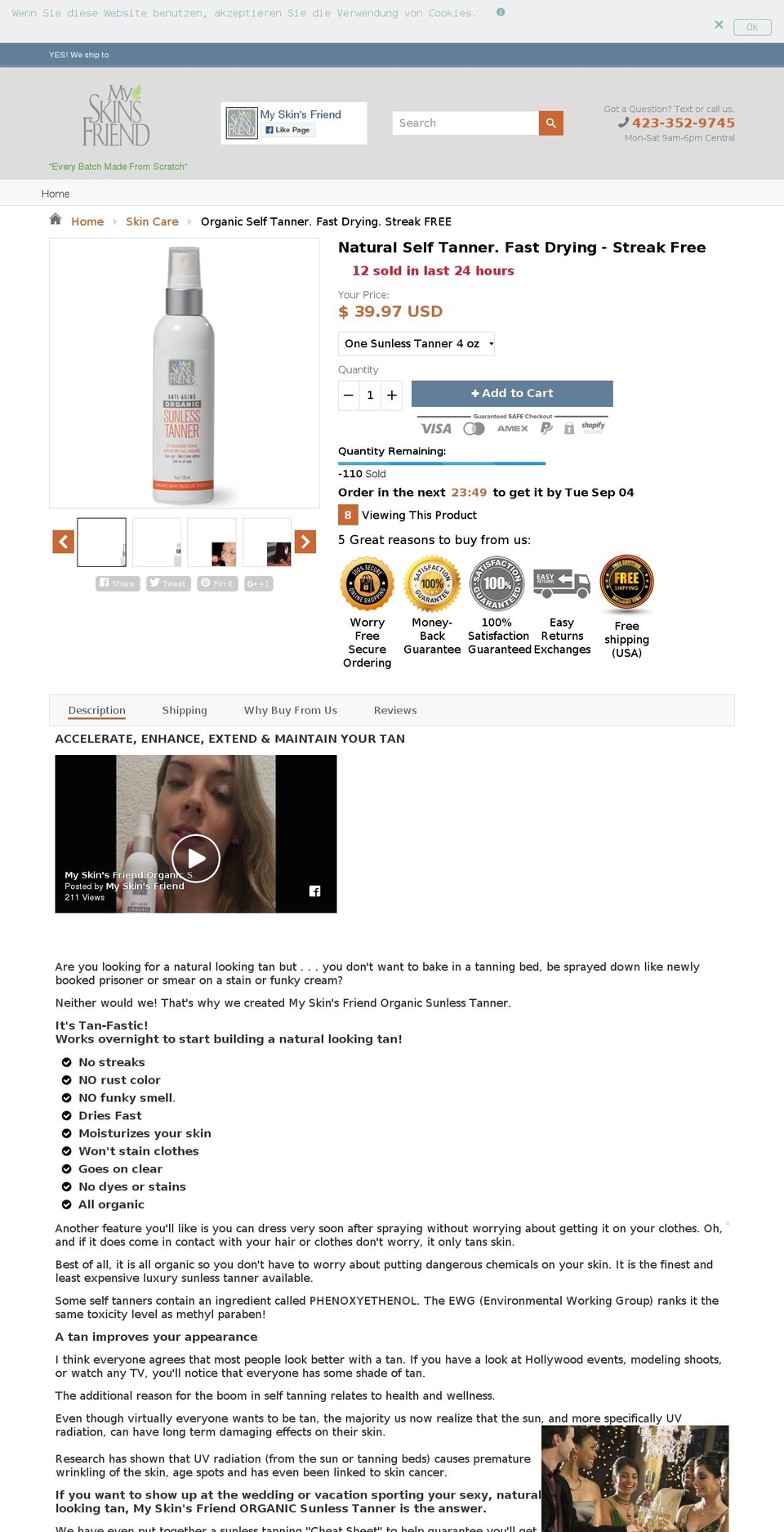 bestorganicsunlesstanner.com — Shopify storefront screenshot