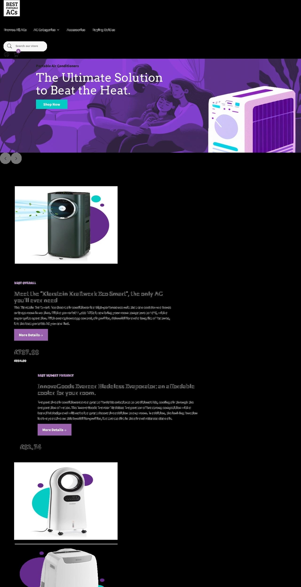 bestportableacs.com shopify website screenshot