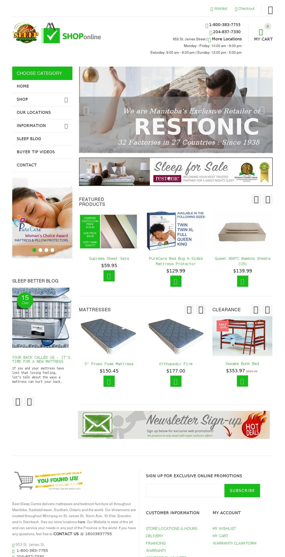 bestsleepcentre.com shopify website screenshot