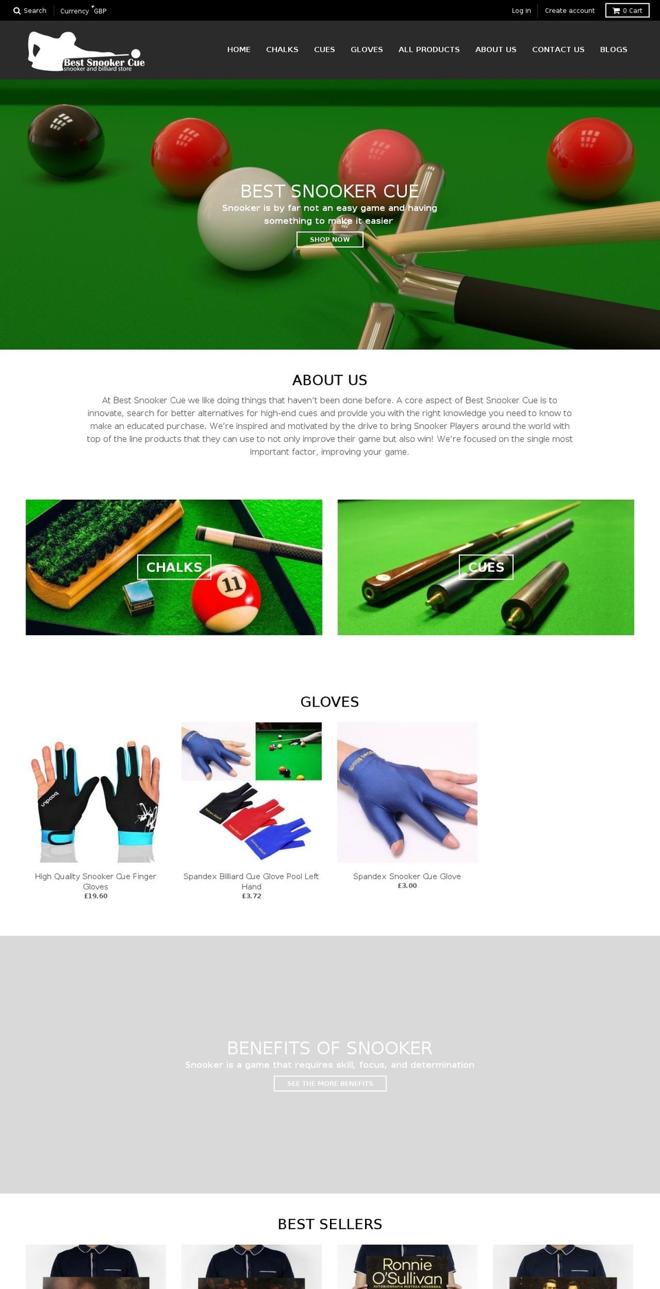 bestsnookercue.com shopify website screenshot