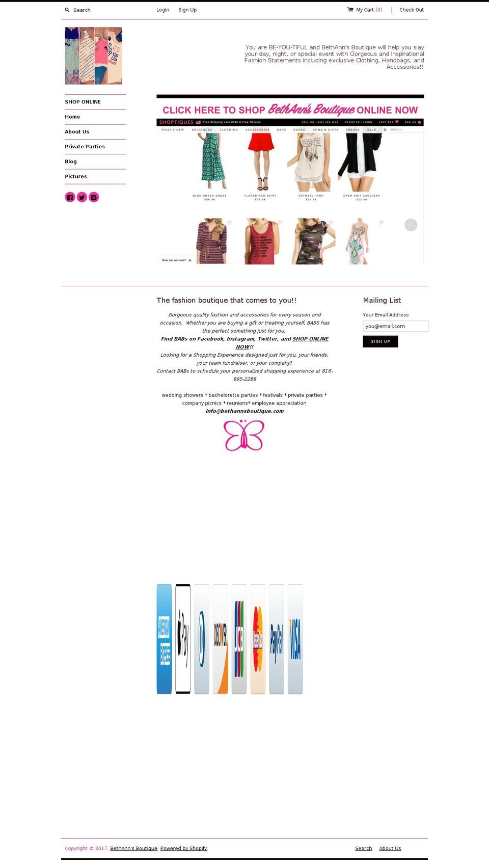 bethannsboutique.com shopify website screenshot