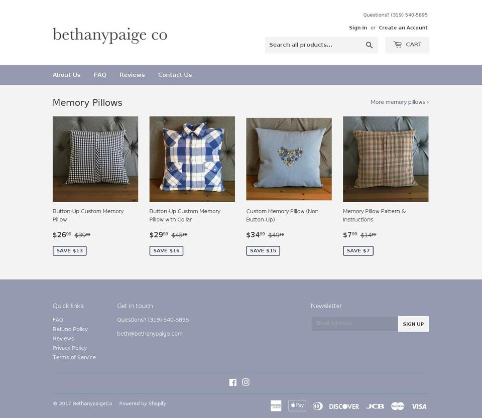bethanypaige.com shopify website screenshot