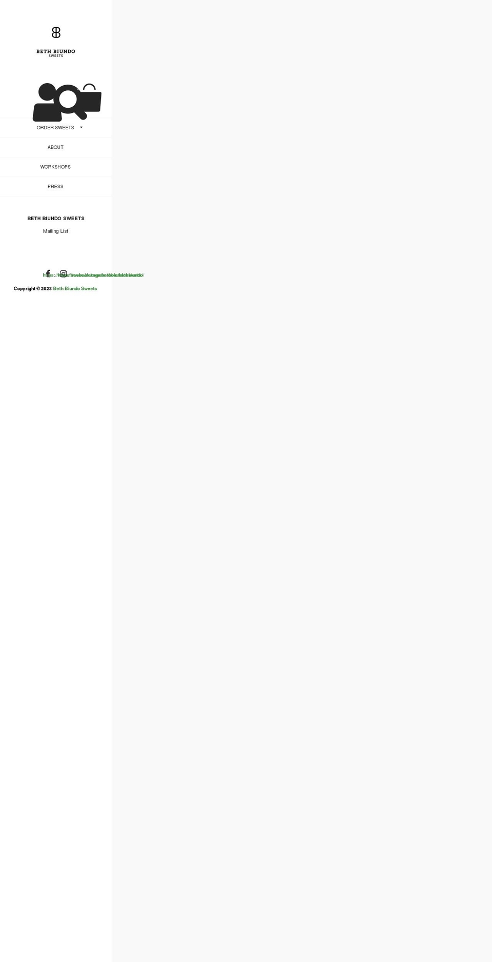 bethbiundosweets.com shopify website screenshot