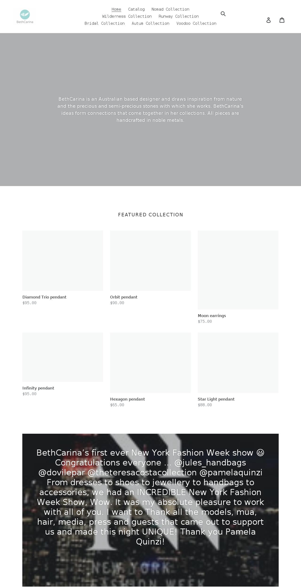 bethcarinajewellery.com shopify website screenshot