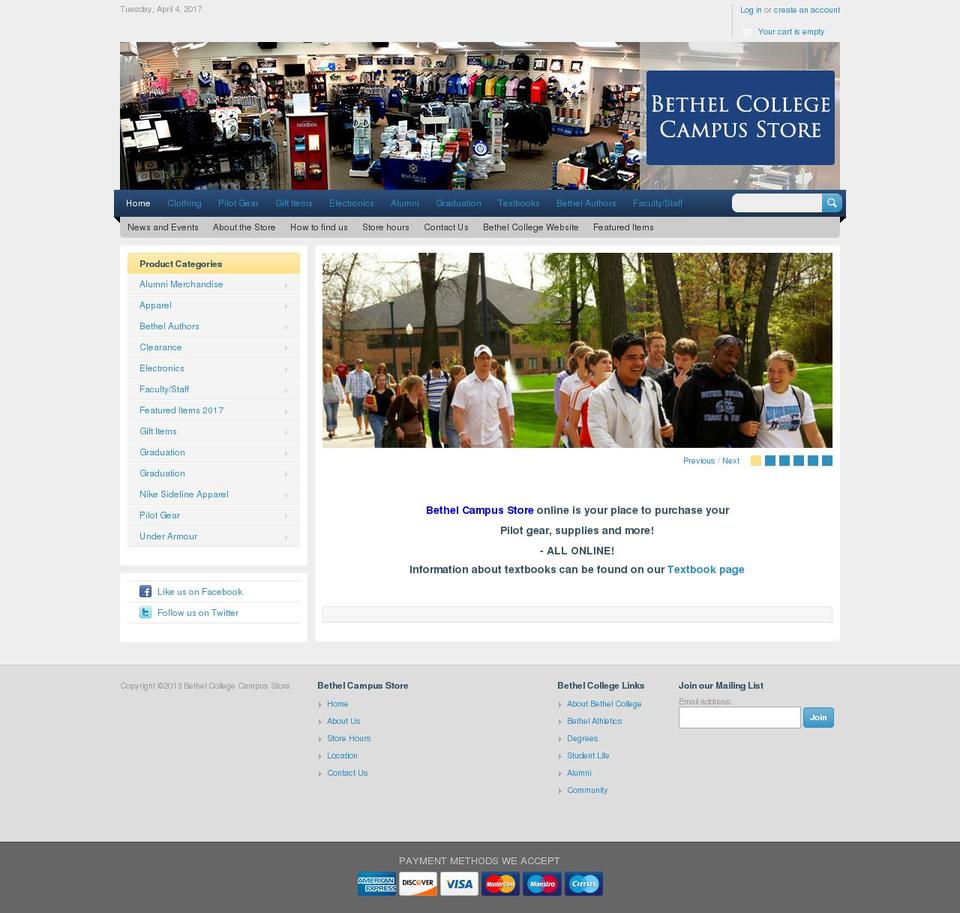 bethelcollegestore.com shopify website screenshot