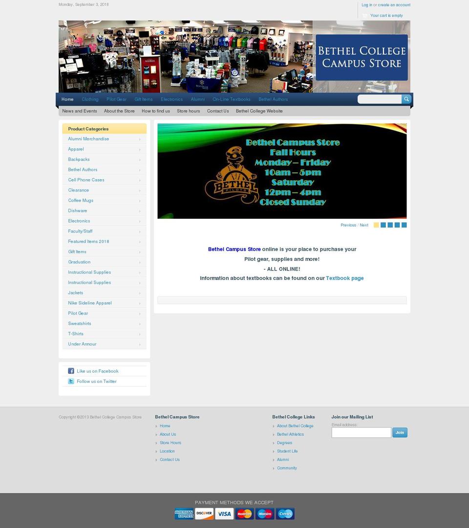 Bethel Campus Store Custom Shopify theme site example bethelcollegestore.net