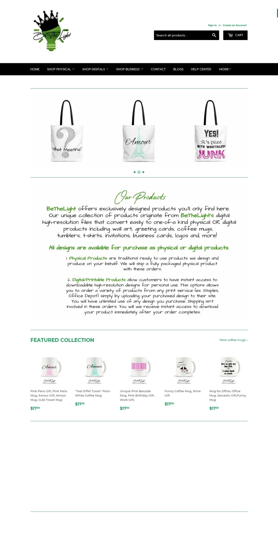bethelightdesigns.com — Shopify storefront screenshot