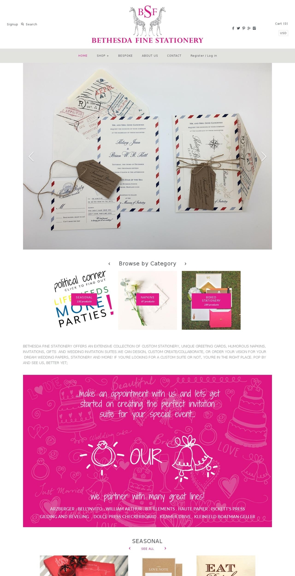 bethesdafinestationary.com shopify website screenshot