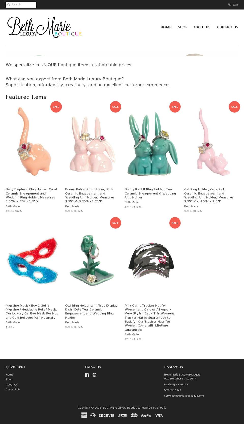 bethmarieboutique.com shopify website screenshot