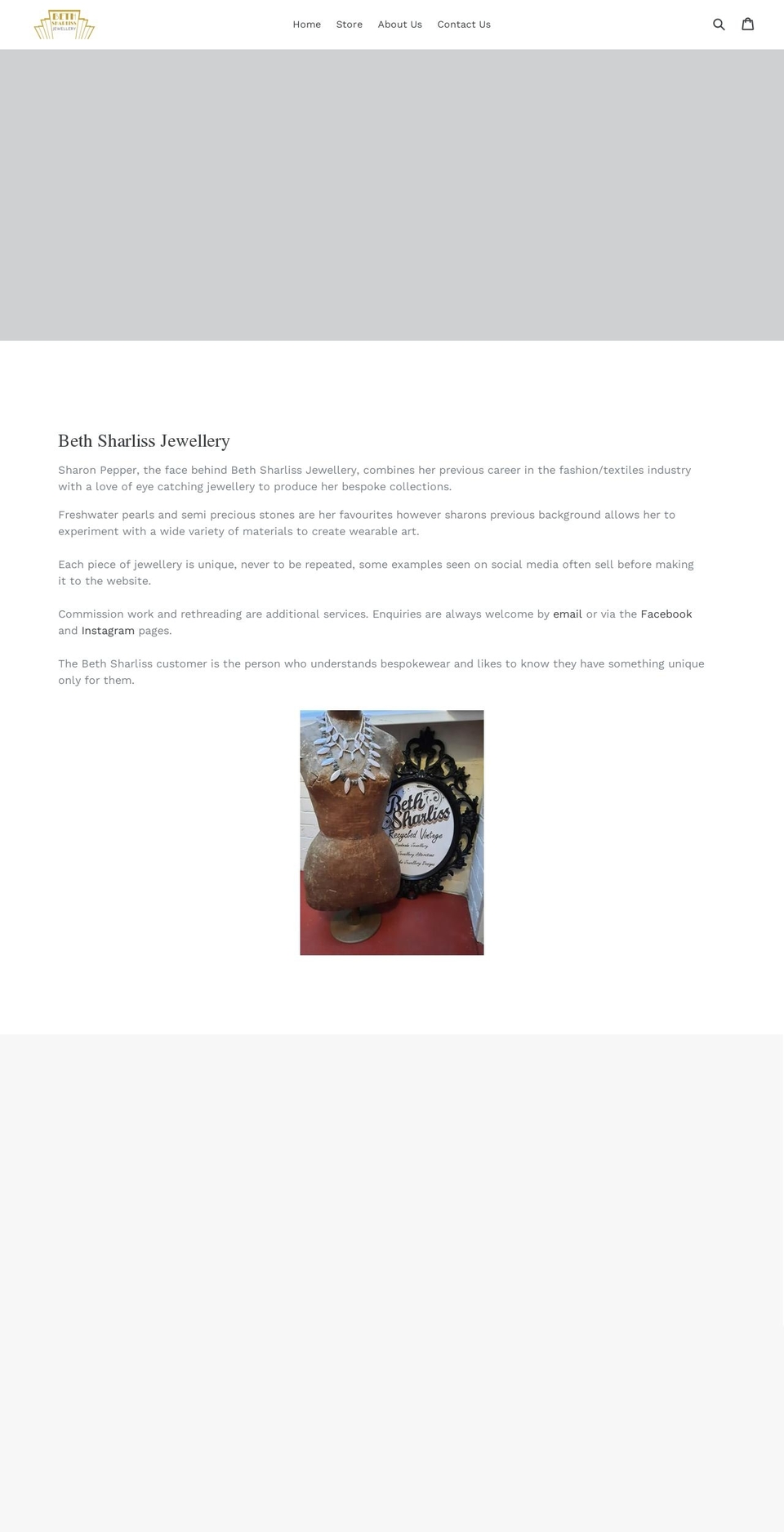 bethsharlissjewellery.com shopify website screenshot