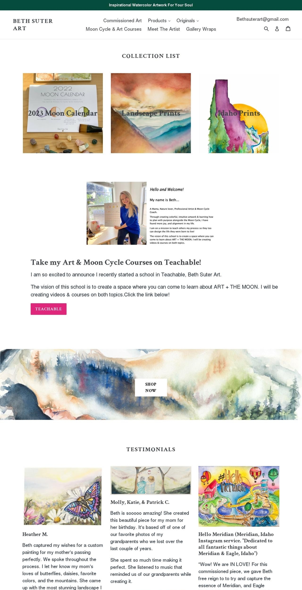 bethsuterart.com — Shopify storefront screenshot