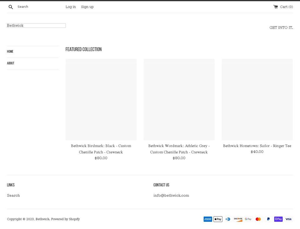 bethwick.com shopify website screenshot