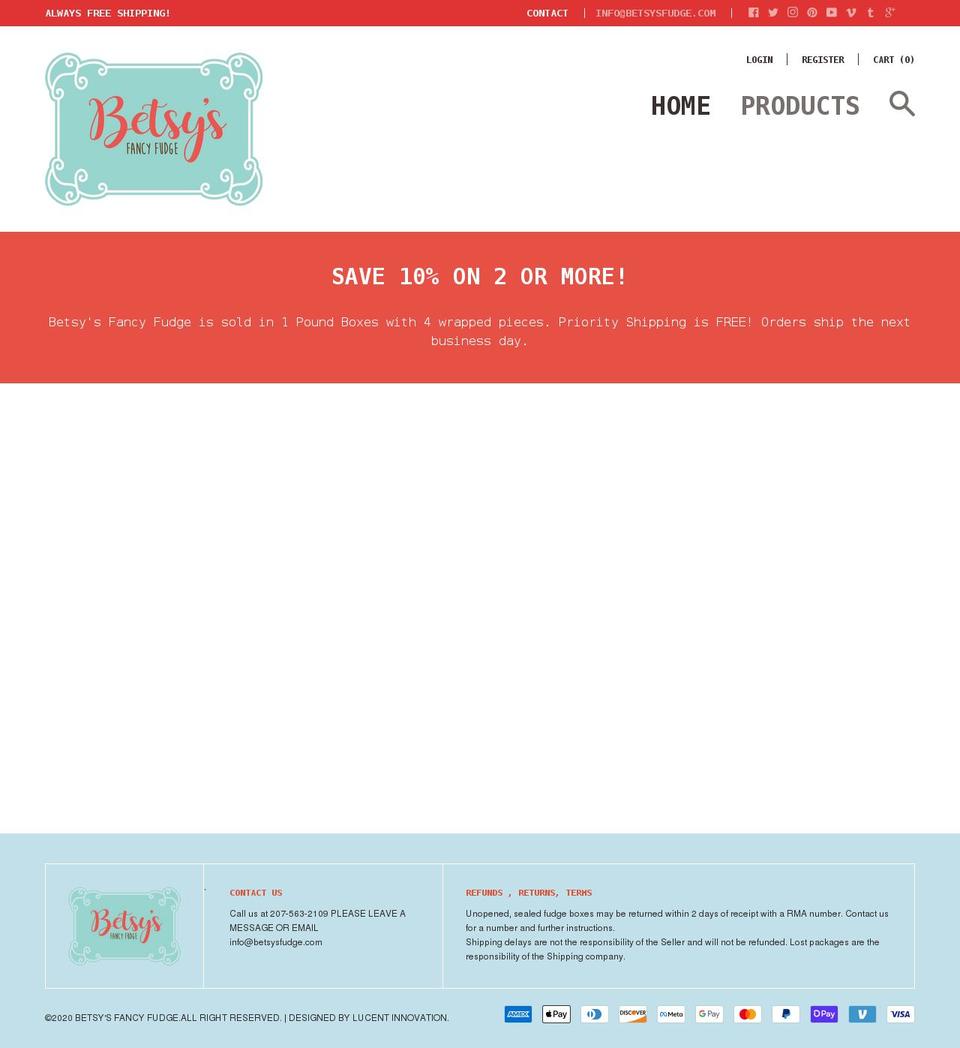 betsysfudge.com shopify website screenshot