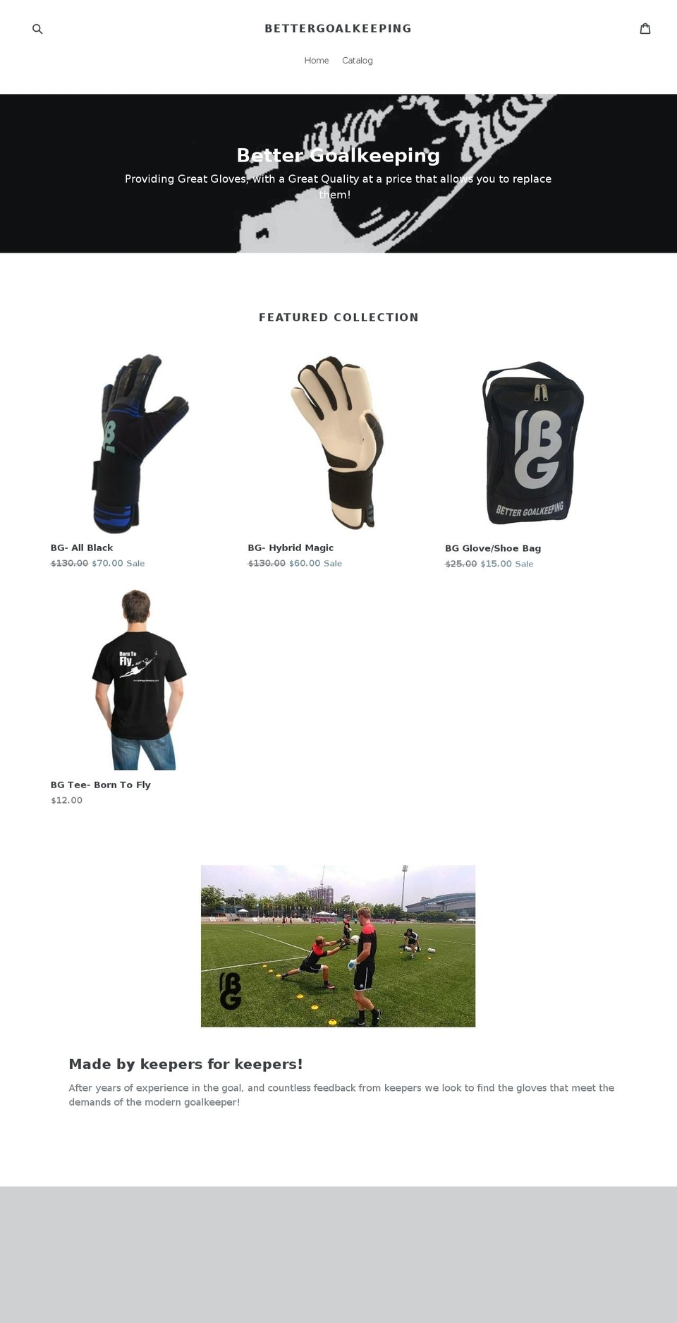 bettergoalkeeping.com — Shopify storefront screenshot