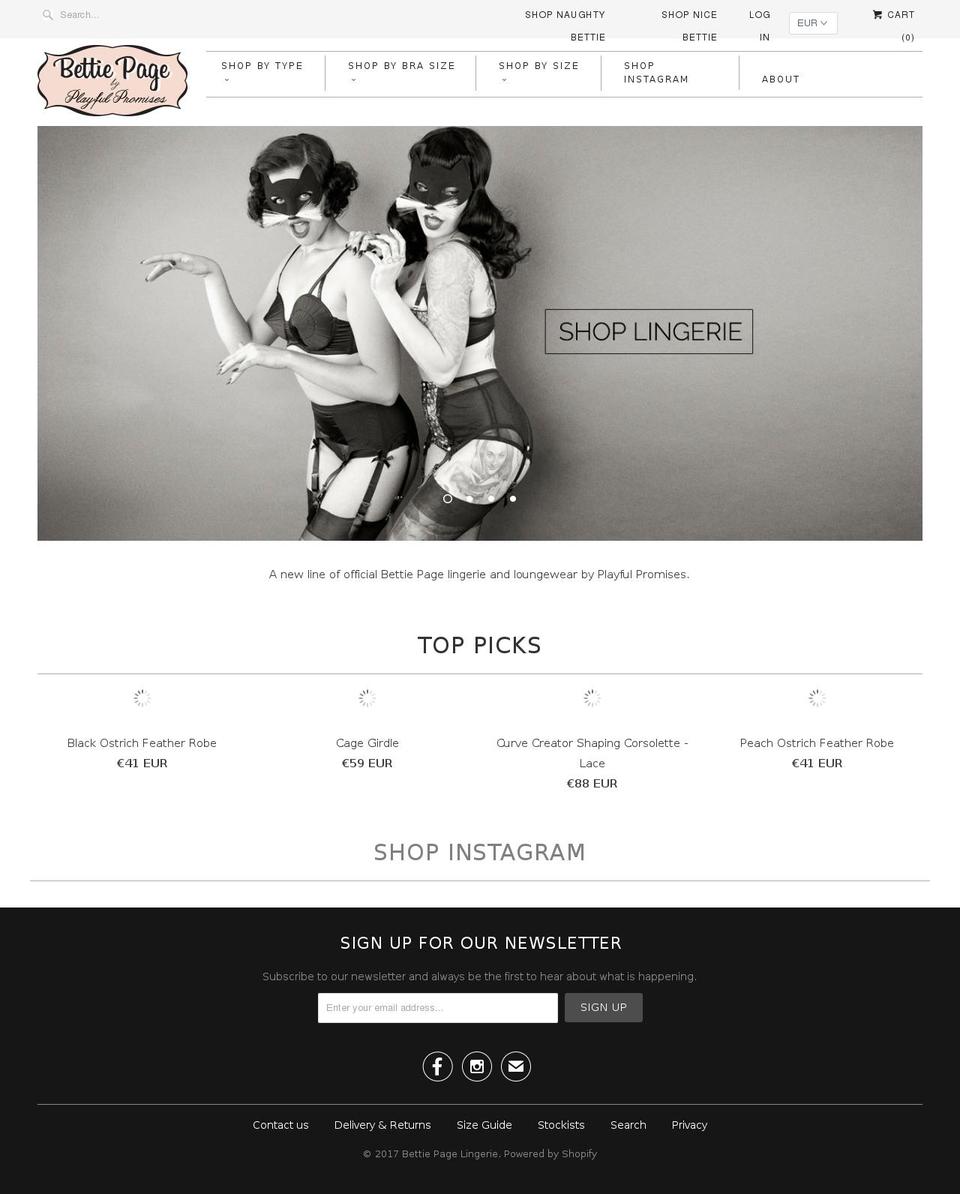 bettiepagelingerie.com shopify website screenshot