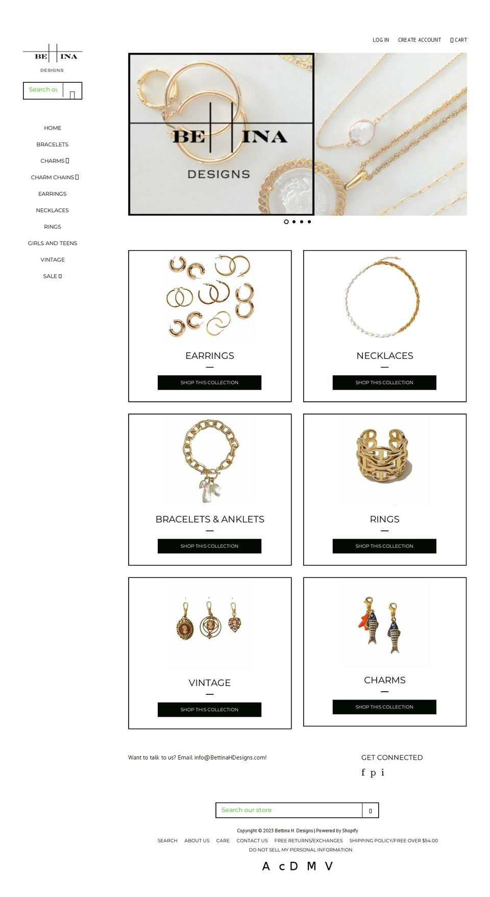 bettinahdesigns.com — Shopify storefront screenshot