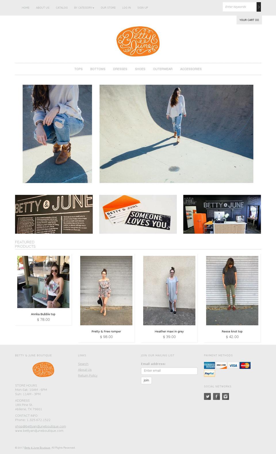 bettyandjuneboutique.com shopify website screenshot