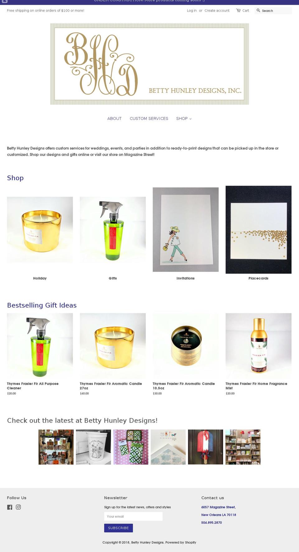 bettyhunley.com shopify website screenshot
