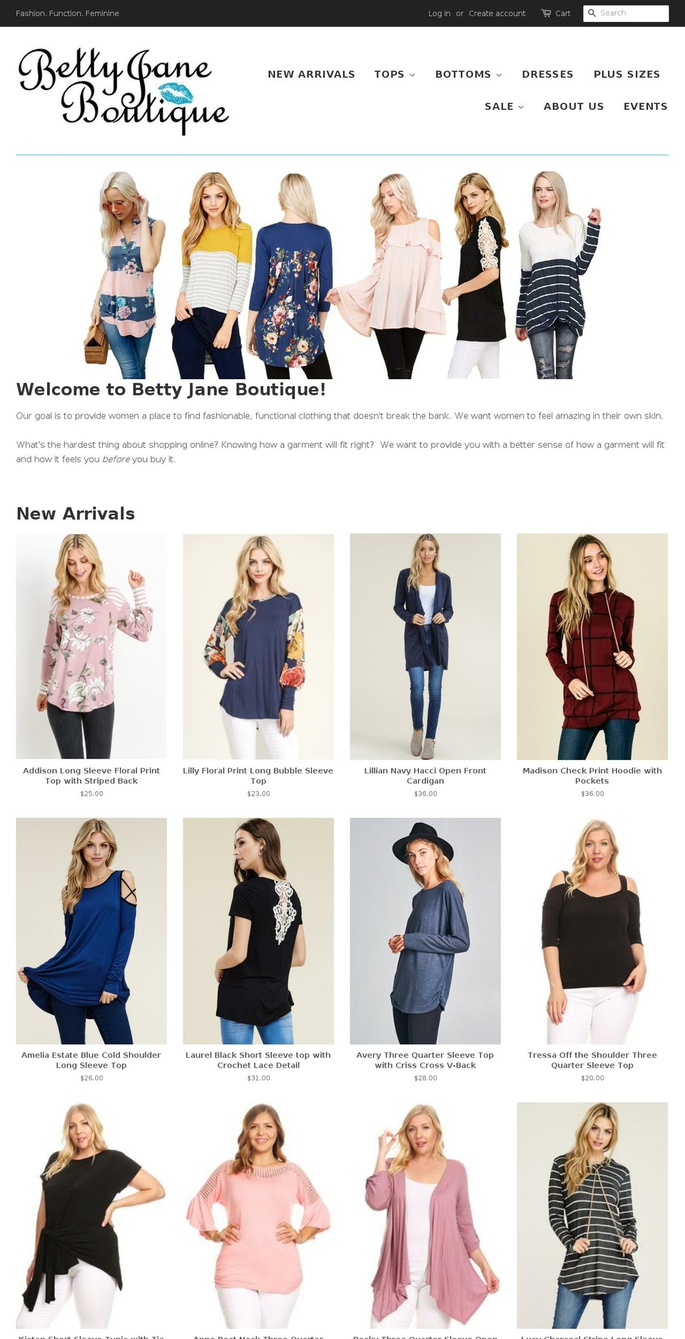 bettyjaneboutique.com — Shopify storefront screenshot
