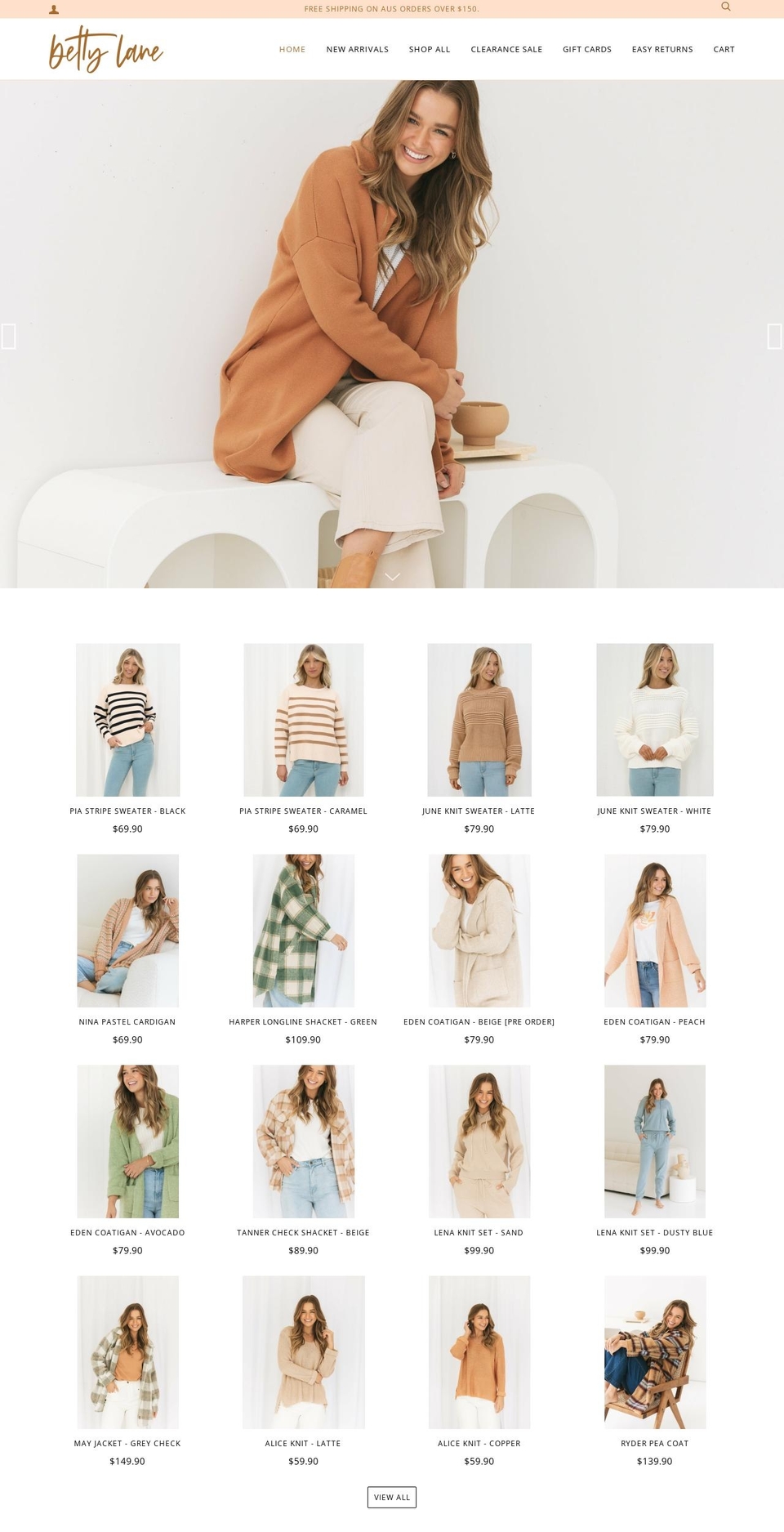 bettylane.com.au shopify website screenshot
